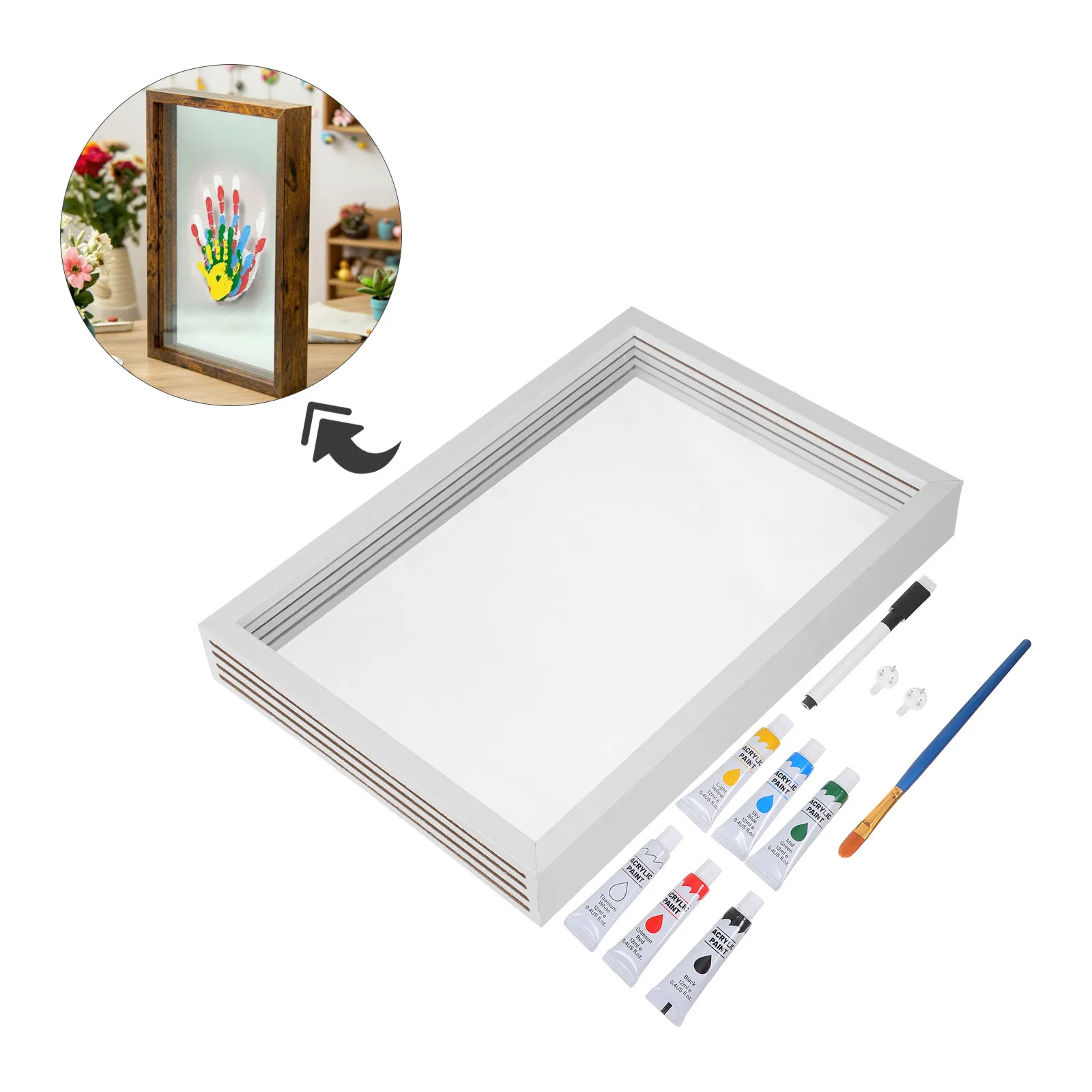 Handprint Craft Kit Wooden Picture Frame Set Family Handprint Keepsake Frame for Parents Couples Baby Hand and Footprint Memory