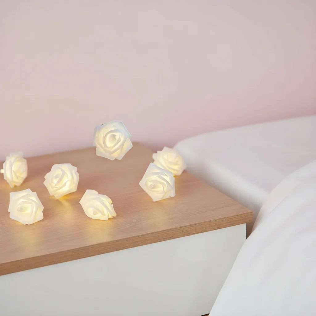 ホワイトローズランタンフェスティバルデコレーション - 10LED バレンタインデー/結婚式/誕生日用