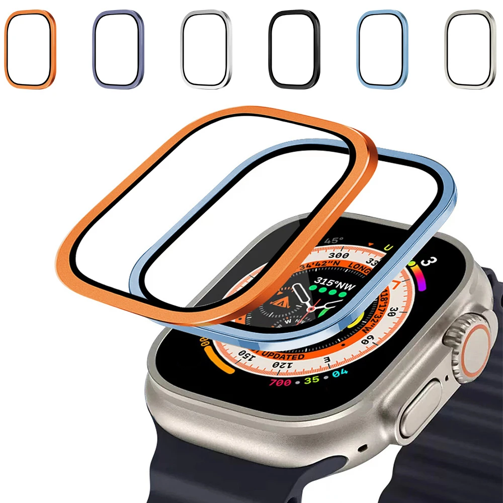 Metal Case for Apple Watch 49mm Cover Tempered Glass Screen Protector Waterproof Protective Bumper iWatch Ultra 49mm Accessories