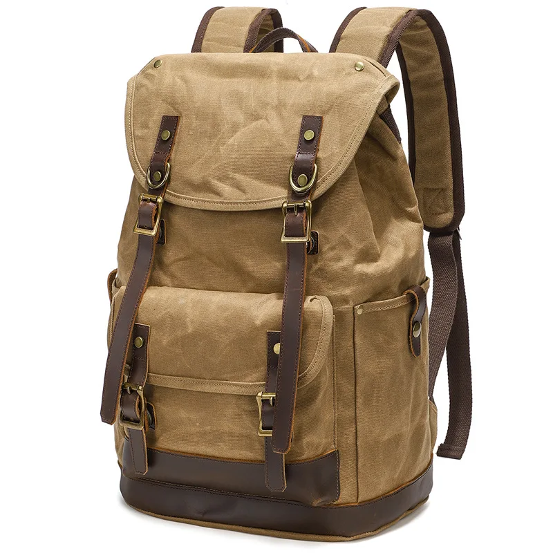 Retro Oil Wax Canvas Backpack Outdoor Waterproof High Capacity Mountaineering Multifunctional Backpack