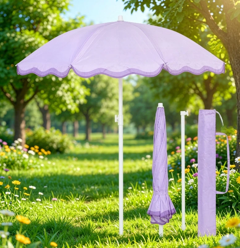 Outdoor Lightweight European Design Polyester Vintage Aluminum Pole Patio Fringe Sun Parasols White Finish Beach Garden