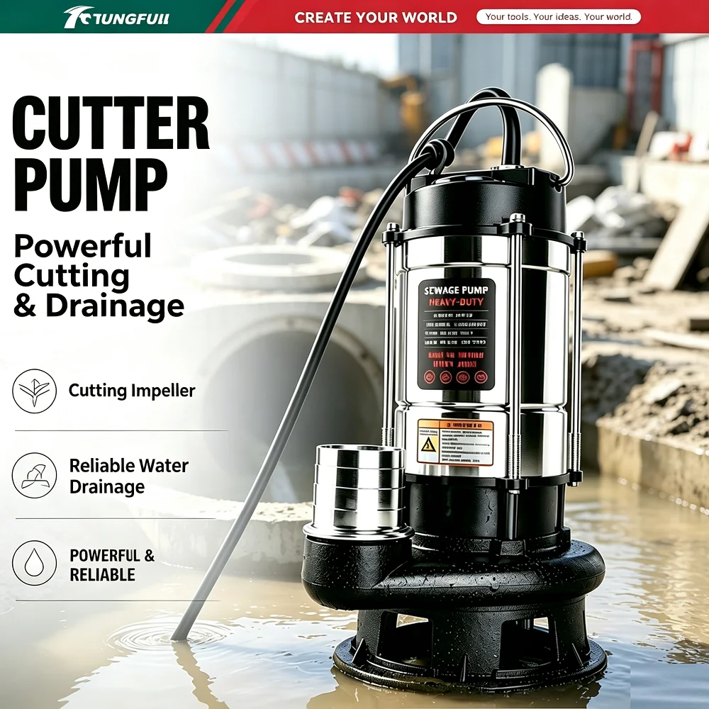 Submersible Sewage Cutter Pump Heavy‑Duty Stainless Steel Sump Pump For Dirty Water Farm Garden Basement Flood Drainage