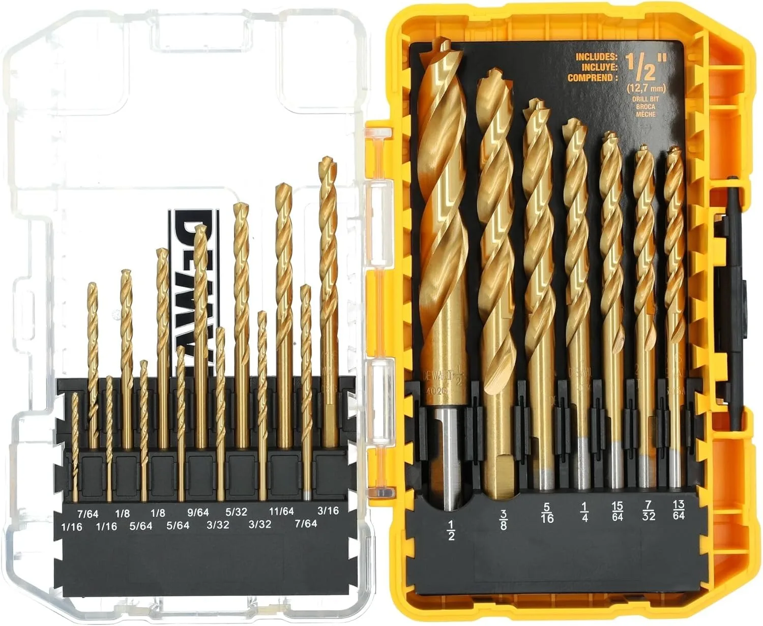 

DEWALT DW1361 Titanium Alloy Twist Drill Bit Set, High-Speed ​​Steel Drill Bits, 21-Piece Tool Set with Accessories