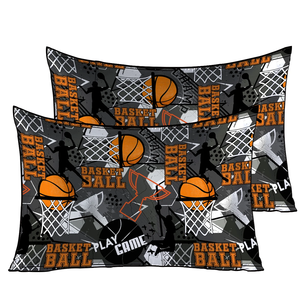 Sports Blanket Printed with basketballs and trophies Pillow Cover Set of 2 Pillowcase for Living Room Bedroom