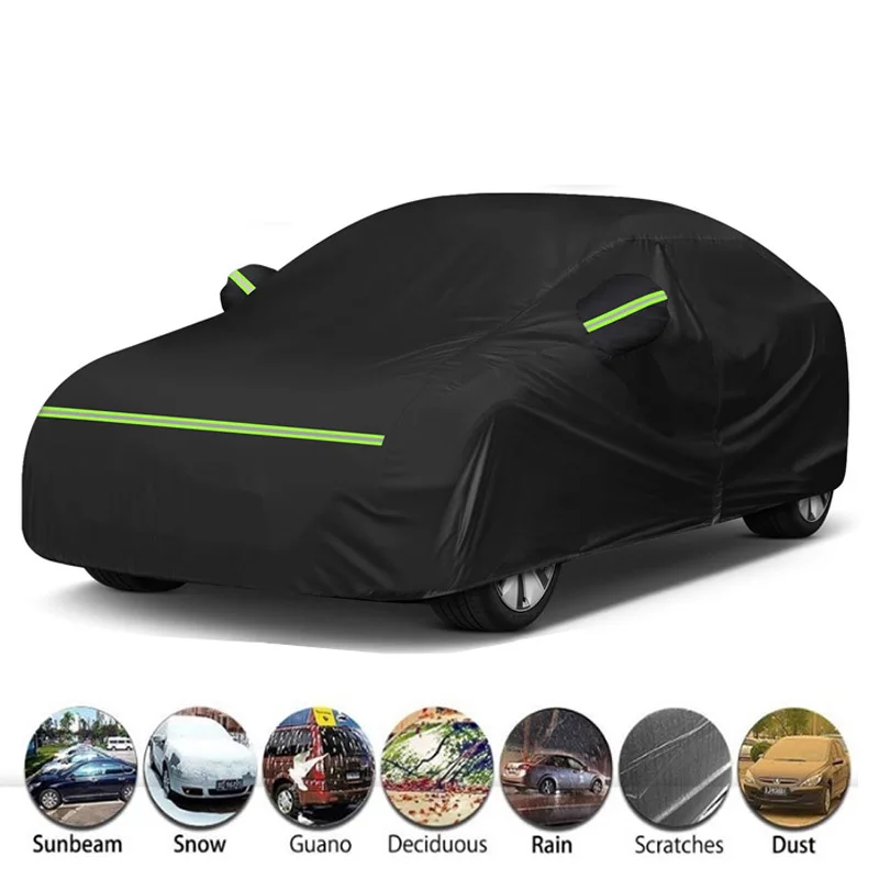 

Universal SUV Sedan Full Car Covers With Reflective strips Outdoor Waterproof Sun Rain Snow Protection UV Zipper Black Car Cover
