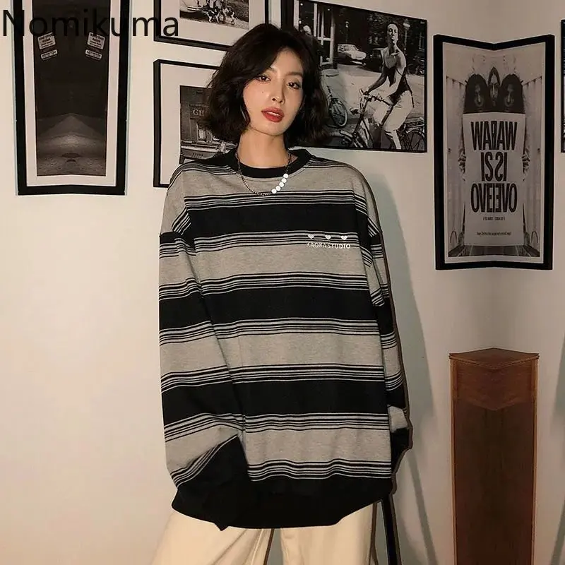 2023 Ropa Mujer Harajuku Sweatshirts Women Streetwear Vintage Hip-hop Y2k Tops Chic Casual Striped Hoodies Clothes for Teens