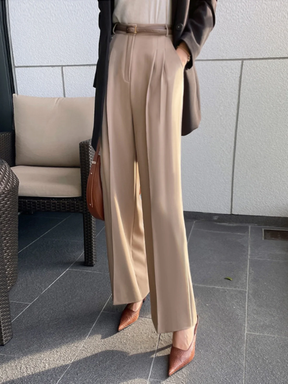 

Slim Wide Leg Pants High Waist Loose Casual Women's Spring New Style Asymmetric Design Small Audience Professional Suit Long ...