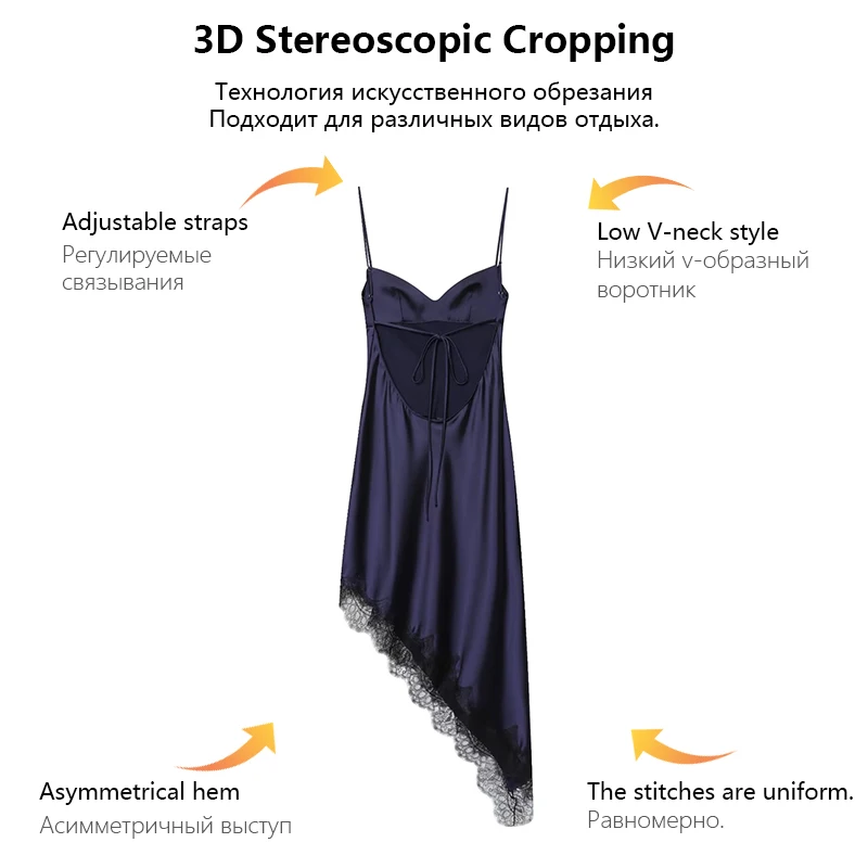 RECJI 여성 드레스 백리스 레이스 트림 밑단 비대칭 스트랩 드레스 우아한 섹시한 파티 드레스 여성을위한 필수품 Trafizaran