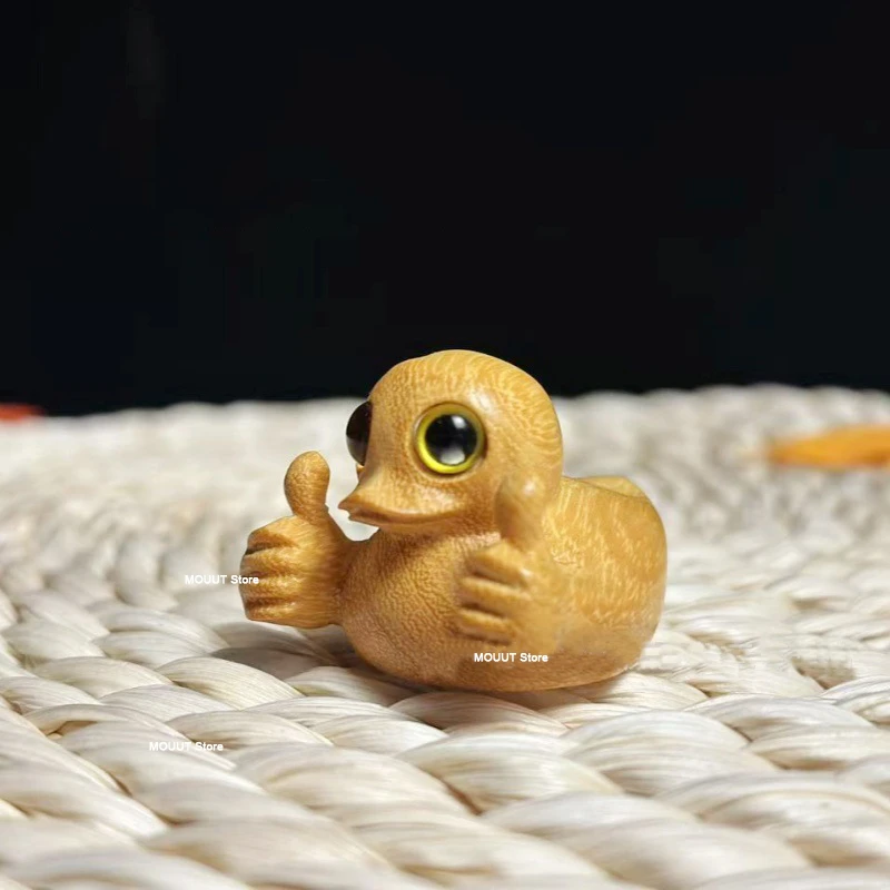 Golden Sandalwood Carving Yellow Duck Figures Cute Solid Wood Animal book nook Ornaments Fun Desktop Children's Activity Gift