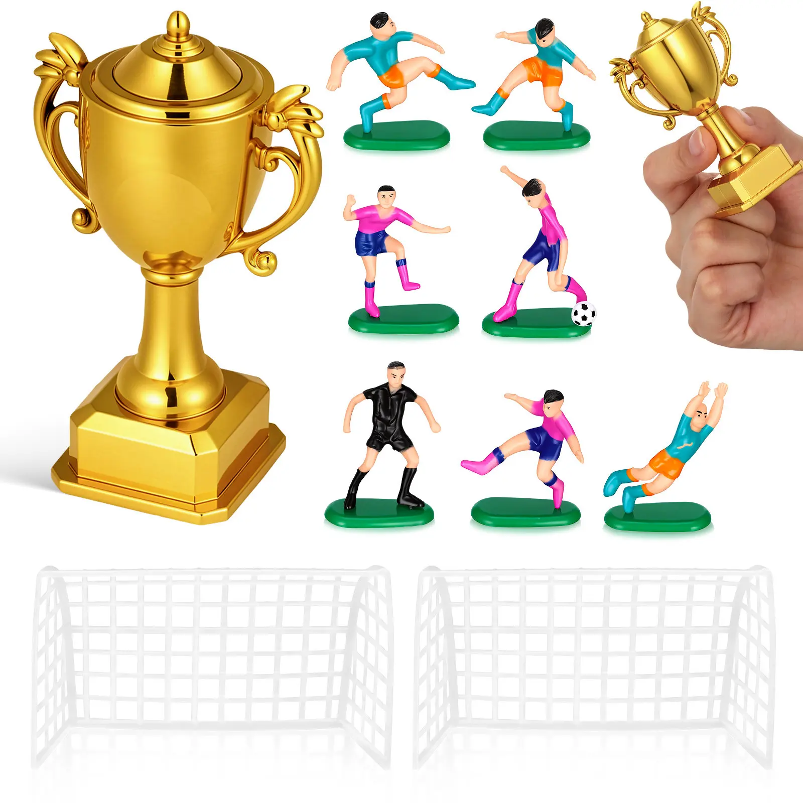 1Set Mini Soccer Trophy Football Goal Detailed Plastic Soccer Player Decoration Sports Cake Topper Party Table Centerpiece