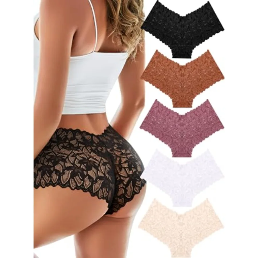 

READY TO LOVE Sexy Women's Underwear Lace Shorts V Waist Breathable Cheeky Panties Boyshorts Underwear Women 5 Pack