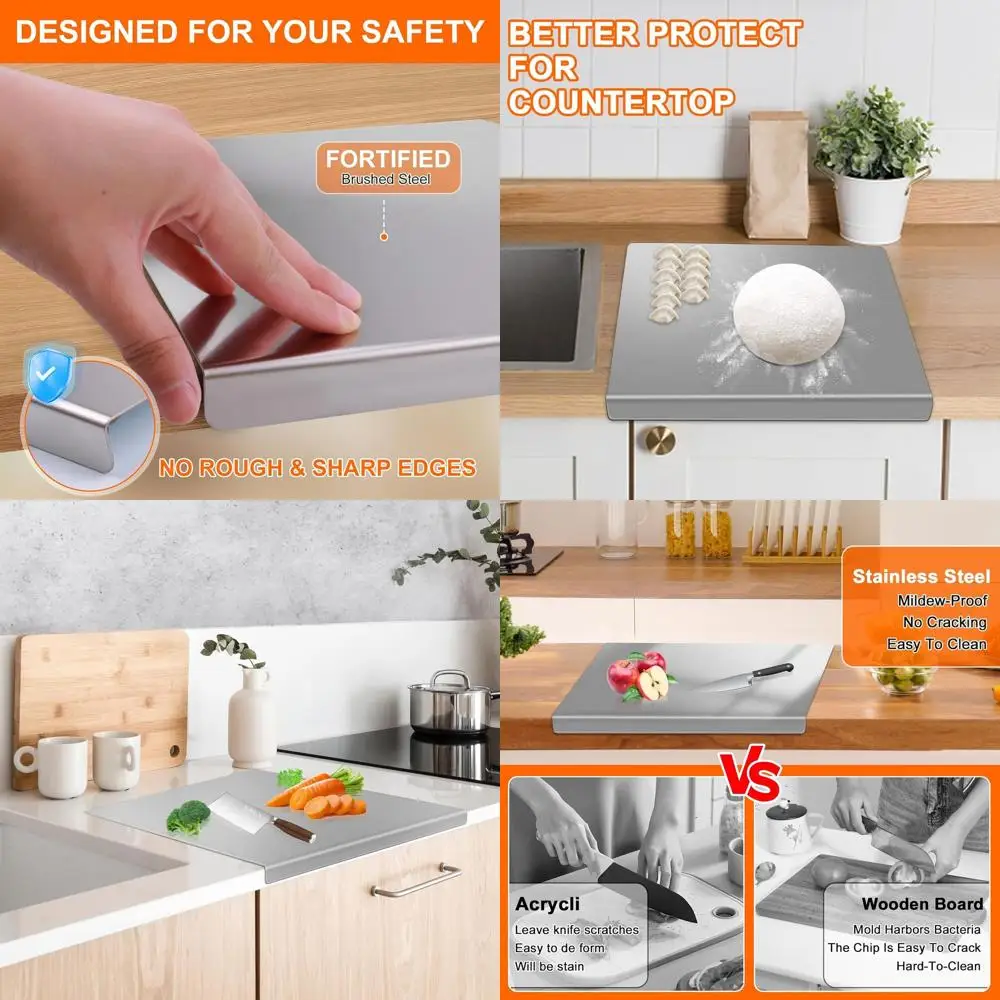 

Прочная разделочная доска из нержавеющей стали с 2 противоскользящими ковриками, 23,6x15,7 дюймов, для кухни, мяса, фруктов, овощей, хлеба