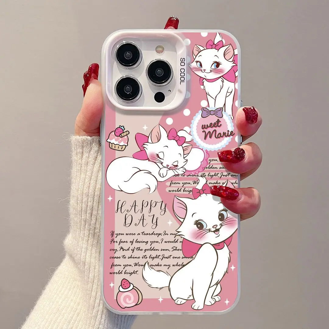 Disney Cute Sleep Mary Cat Love Heart Phone Case For iPhone 15 14 13 Pro Max 16 12 13 Pro XS XR 8 PLUS Shockproof Anti Drop Case