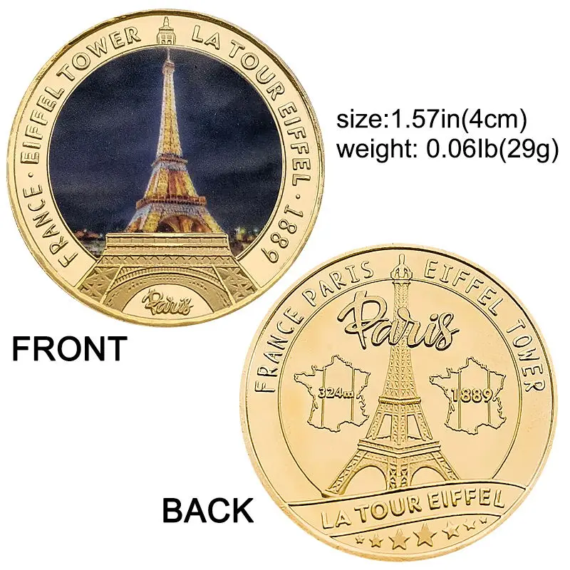 TOSSPER Médaille Commémorative France – Tour Eiffel Et Ambassade – Pièce Dorée 50 Mm – Cadeau Souvenir Pour Collectionneurs