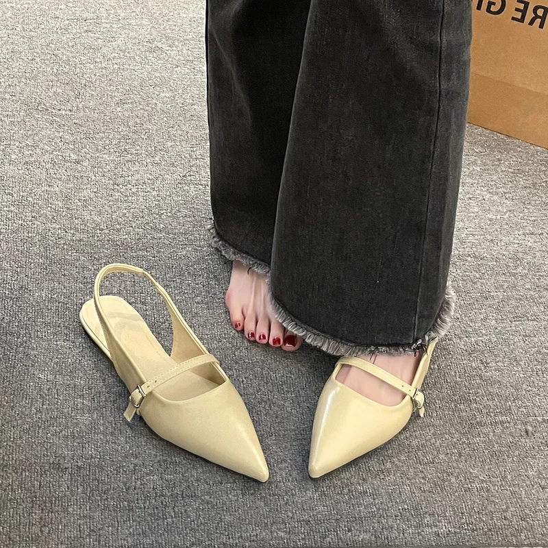 New Spring Women's French-Style Closed-Toe Sandals Luxurious Slip-On Designer Shoes Fashionable and Elegant Party Flat Sandals