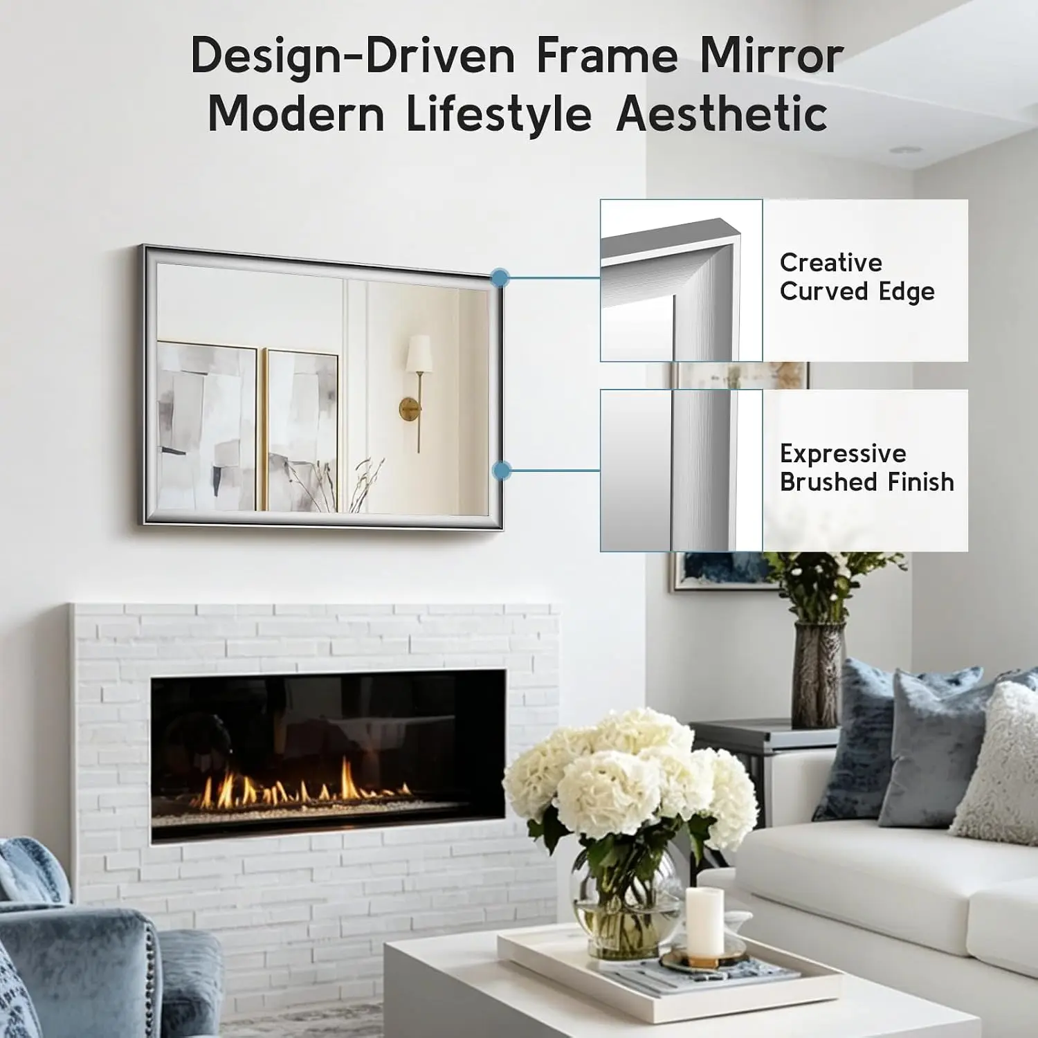 Brushed Nickel Bathroom Mirrors Over Sink 24x36 Inch Silver Rectangle Vanity Mirror Wall Decor Bedroom Entryway Living Room Alum