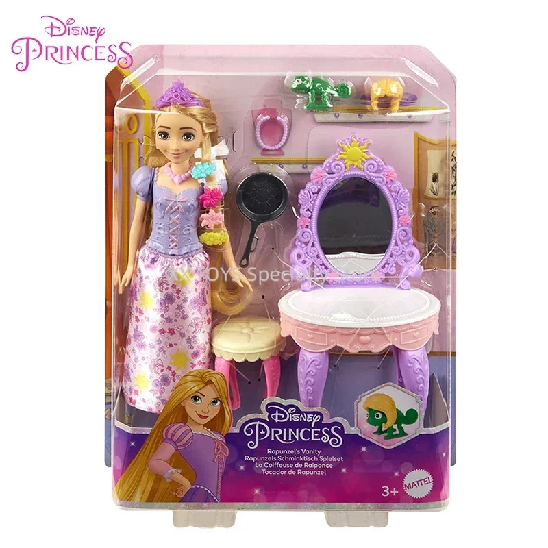 

Disney Princess Rapunzel Doll Set Dressing Table and 10 Accessories Girl Dress Up Grooming Games Play House Toys Birthday Gifts