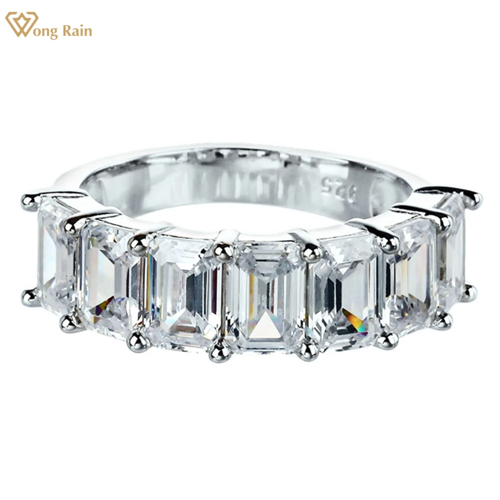 

Wong Rain 100% 925 Sterling Silver Emerald Cut High Carbon Diamond Wedding Ring Fine Jewelry 18K Gold Plated Band Drop Shipping