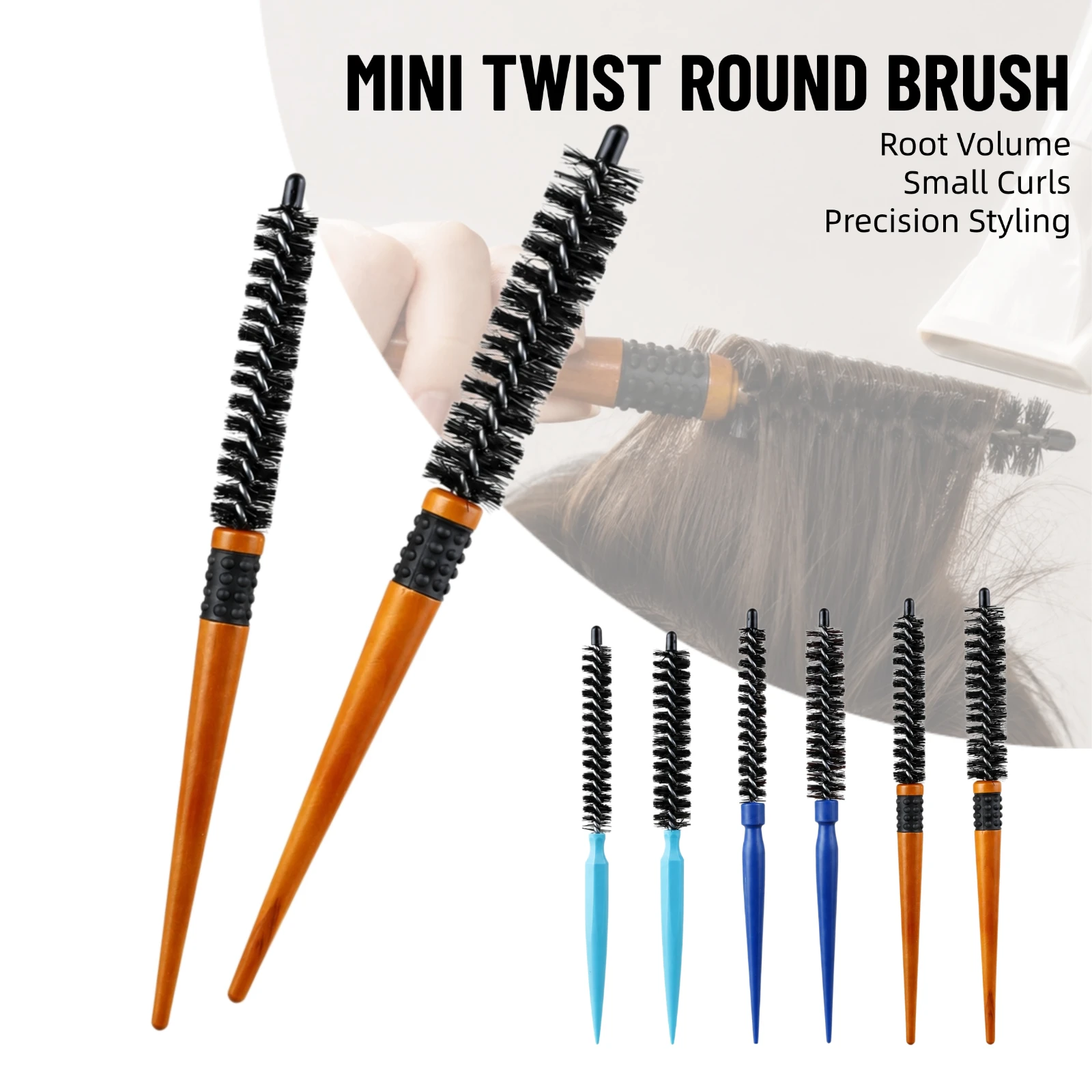 3-teiliges Pro-Haarbürsten-Set mit Holzgriff, Bistle-Toupiertoupet-Kamm, Lockenbürste, Mini-Twist-Rundbürsten für Volumen-Styling an den Haarwurzeln – Detail 4