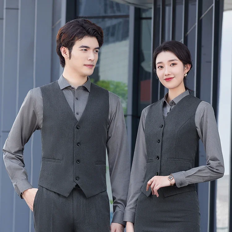 High Quality Starred Hotel Employee Uniform Custom Housekeeping Staff Reception Doorman Knitted Hotel Uniform Sweater Waistcoat