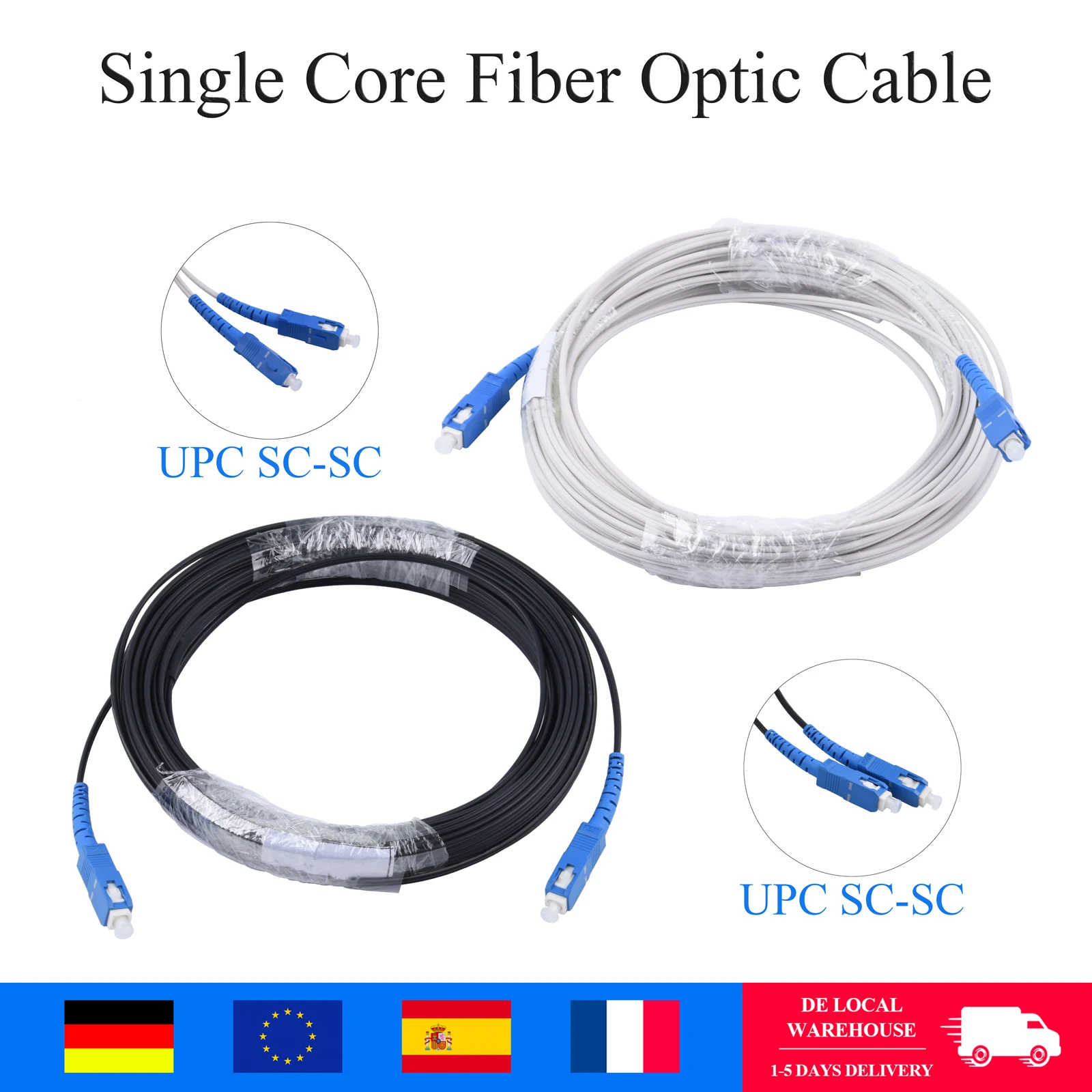 DE Innen-/Außenbereich Single-Core Single-Mode Simplex Glasfaser-Patchkabel - UPC SC zu SC 50M Verlängerungskabel
