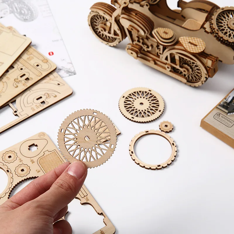 Triciclo 3d quebra-cabeça de madeira escala modelo diy kit modelo decoração para casa kit modelo mecânico construção brinquedo veículo brinquedos modelos