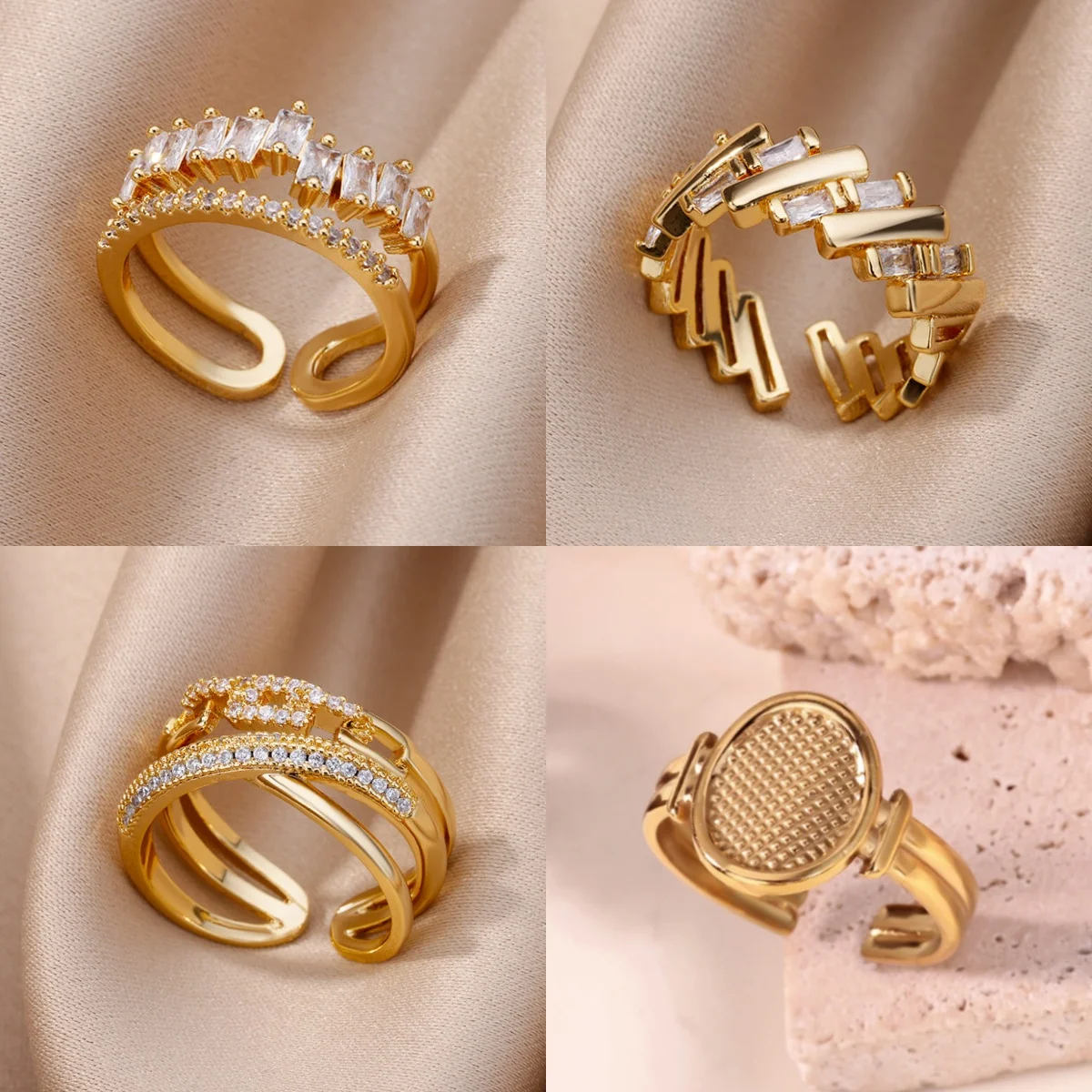 Vintage Kreuz Damenringe 18K Vergoldet Geometrischer Zirkonia Schmuckring Kostenloser Versand