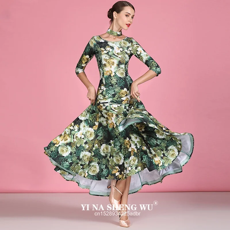 

Платье для соревнований по бальным танцам, танцевальное бальное платье для вальса, стандартное танцевальное платье, женское бальное платье с цветочным принтом, новинка