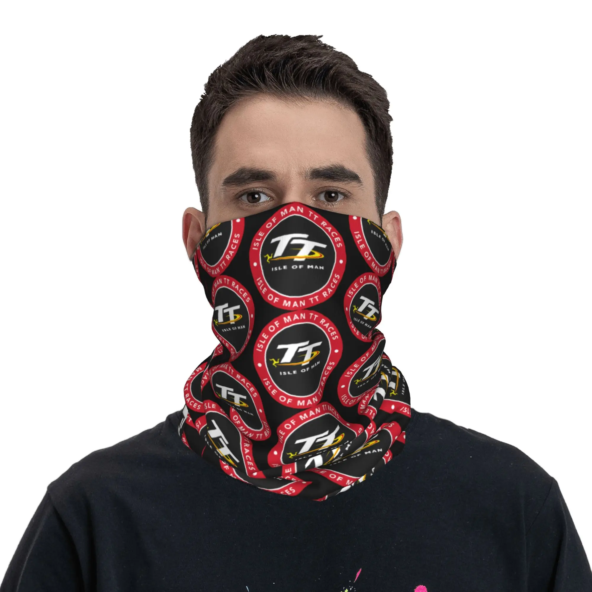 Custom Isle of Man TT Bandana Neck Gaiter for Hiking Running Men Women Wrap Scarf Motocross Enduro Cross Headband Warmer