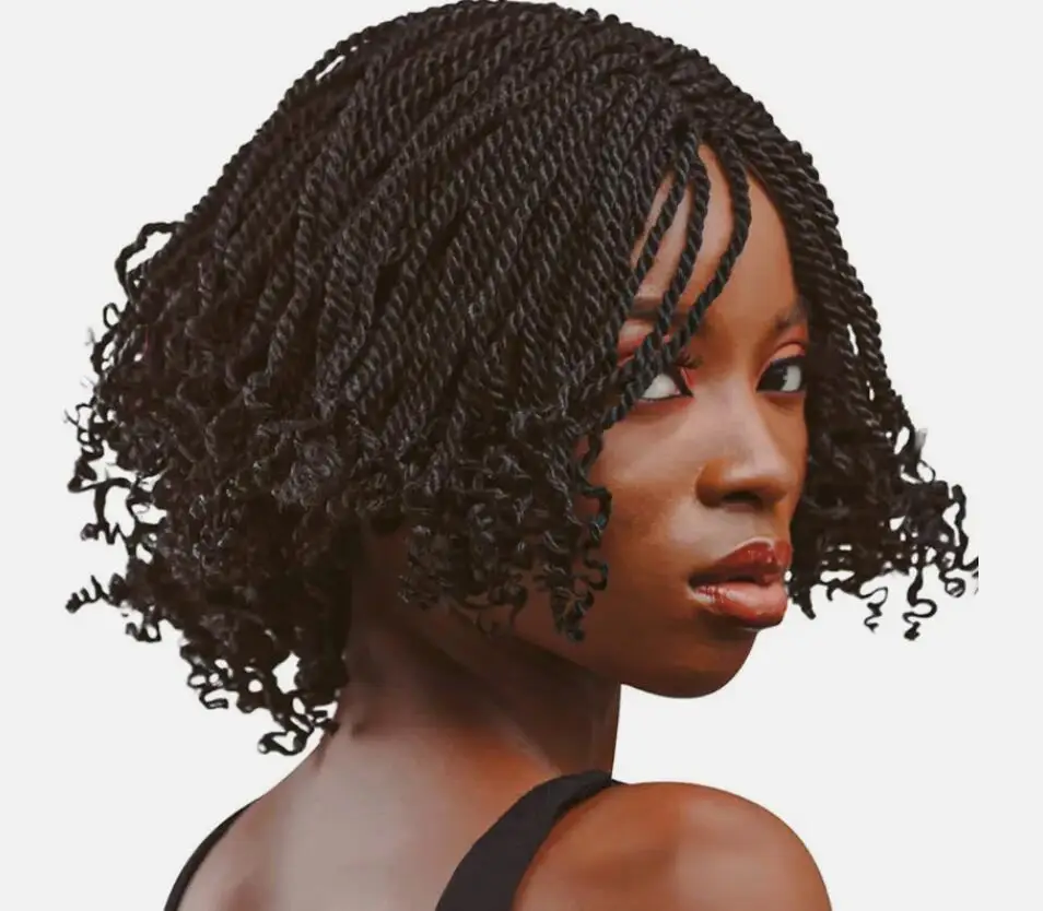 Perucas trançadas curtas para mulheres, trança Crochet, torção Kinky, cabelo encaracolado