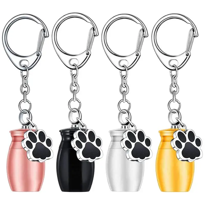 Pet Urn Keychain Cylindrical Dog Paw Shape Pet Urn Dog Urns For Ashes Keepsake Pet Dog Cat Cremation Jewelry Paw Print MemoryUrn