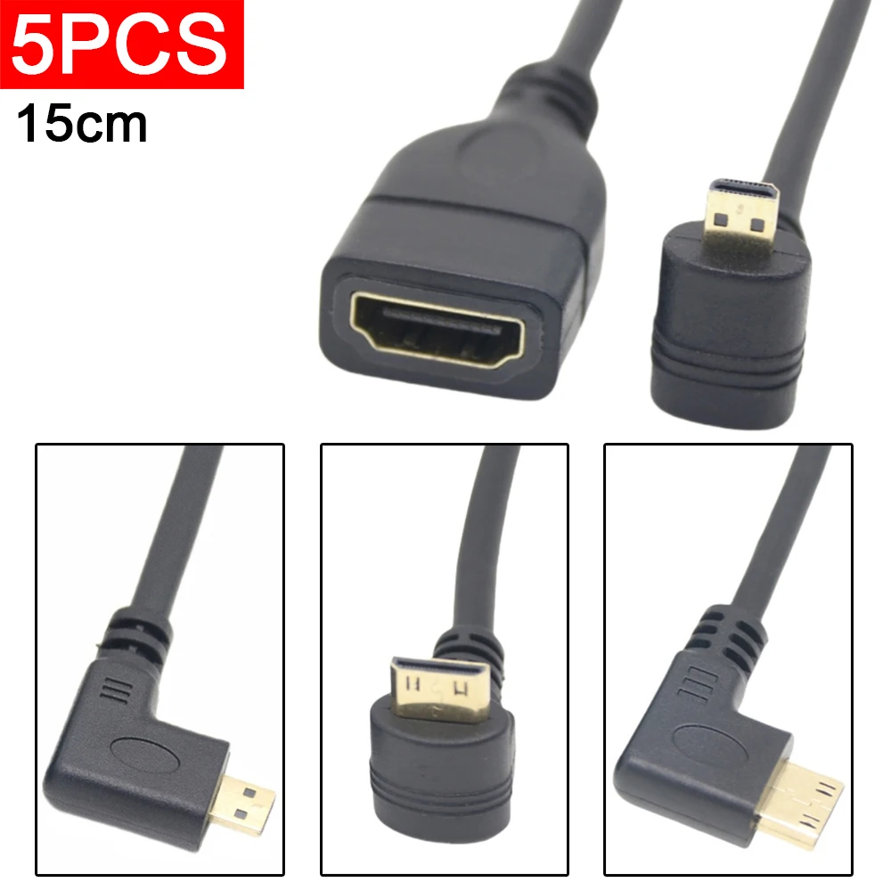 

5 шт., кабель-переходник Micro HDMI «папа» к HDMI-совместиму «мама», левый и правый угол 90 градусов, код преобразователя HDMI для проектора HDMI