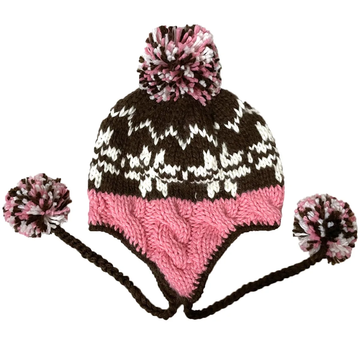 BomHCS  Snowflake Beanie Hat Women Winter Warm Earmuff Earflap Hanging Pom Ball