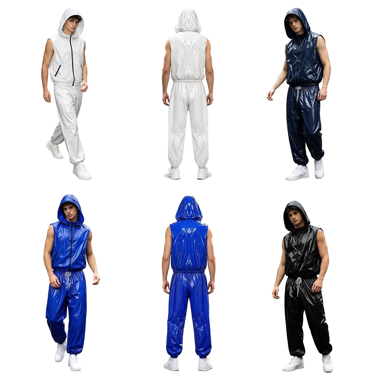 Men Hip Hop Dance Outfit Waterproof Jacket Tops with Jogging Pants Raincoat Windbreaker Streetwear Dancewear Cycling Sportswear