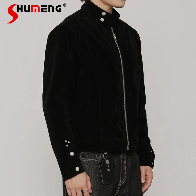 

Men's 2025 Autumn New Fashion Versatile Coats Male Trendy Slim Fit Solid Color Jackets American Style Retro Stand Collar Jackets