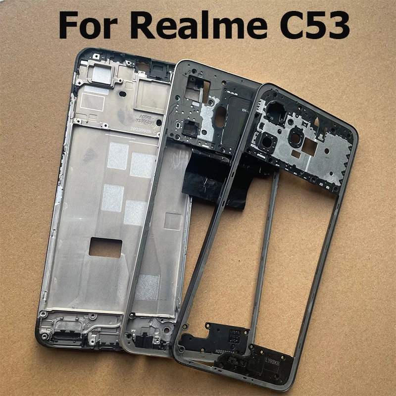 For Realme C53 Middle Frame Front Bezel Back Lcd Housing Holder Rear Plate Chassis With Side Buttos RMX3760