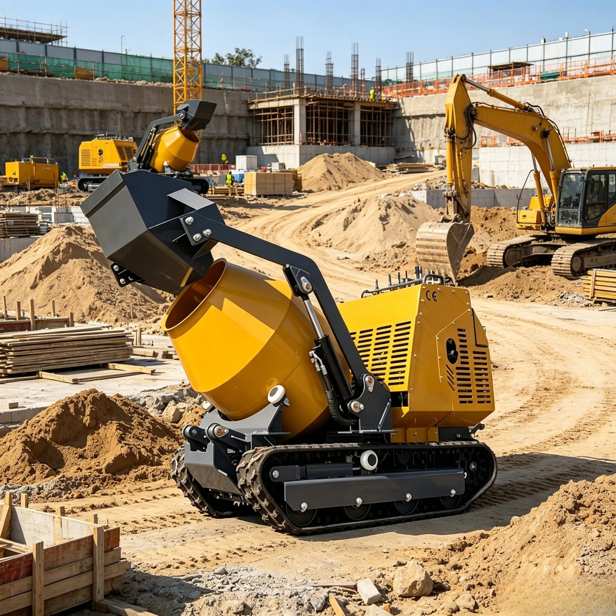 Mini Tracked Mobile Concrete Mixer with Euro 5 EPA Engines High Output Gearbox and Core Motor for Mobile Construction Sites