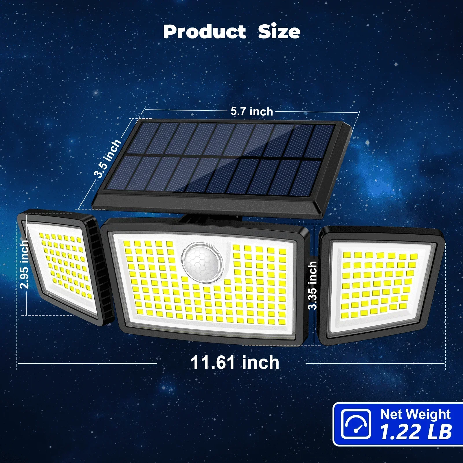 SZRSTH Solar Lights Outdoor - 225LED 3000LM Battery Solar Powered Motion Sensor Flood Lights for Patio Garage Yard