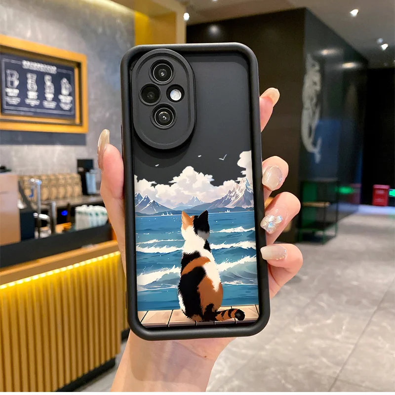 Cute Scenery Sunset Cat Couple Phone Case for OnePlus 10R 11 Nord CE2 CE3 CE4 Lite 5G ACE2 ACE3 4G Soft Covers Landscapes Funfas