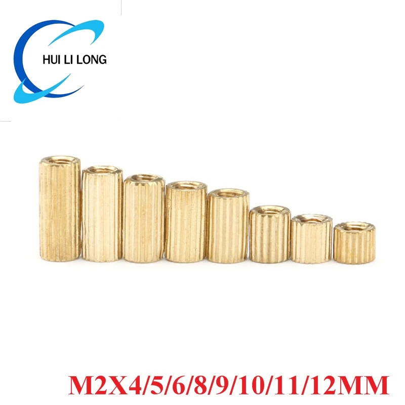 50 Uds M2X4/5/6/8/9/10/11/12mm espaciador redondo de latón hembra M2 espaciador roscado de latón doble paso M2 * 4/5/6/8/9/10/11/12mm