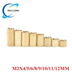 50pcs M2X4/5/6/8/9/10/11/12 mm Brass Round Standoff Spacer Female M2 Brass Threaded Spacer Double Pass M2*4/5/6/8/9/10/11/12 mm