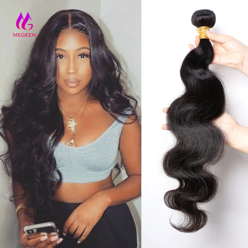 

Волнистые человеческие волосы Megeen, искусственные бразильские волнистые волосы для наращивания 12 А, искусственные волосы длиной 95-100 г, черные волосы Remy 1B