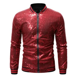 Chaqueta Bomber con lentejuelas brillantes para hombre, abrigos con cremallera a rayas con purpurina dorada, ropa de fiesta y espectáculo de baile, novedad de 2023