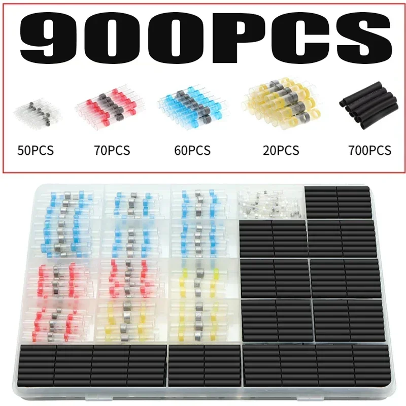 

900pcs Solder Seal Wire Connectors Waterproof Heat Shrink Insulated Electrical Wire Terminals Butt Splice Cable Crimp Automobile