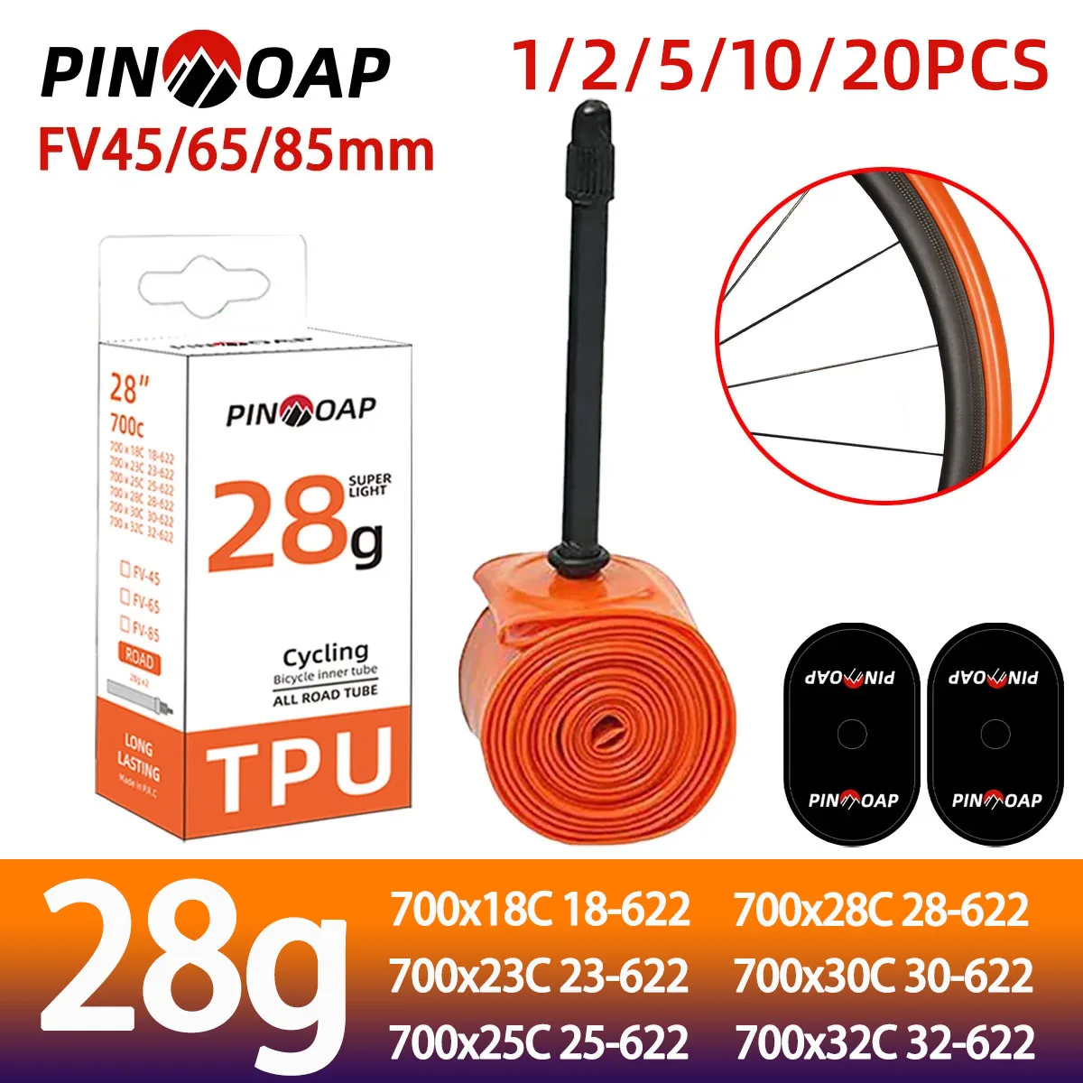 

PINMOAP 45/65/85 мм Велосипедная камера из ТПУ, взрывозащищенная и герметичная, подходит для дорожных велосипедов