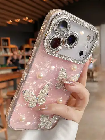 Luxury Diamond Butterfly Clear Phone Case For iPhone 17 Air 16 15 14 13 12 Pro Max Transparent Plating Soft Silicone Back Cover