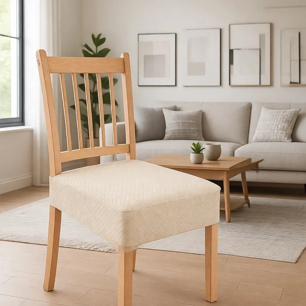 

Набор из шести съемных моющихся чехлов для сидений обеденных стульев из эластичного жаккарда без спинки, бежевый цвет