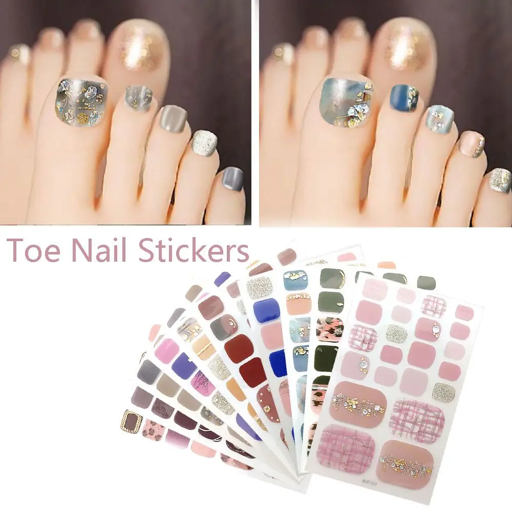 22 tips/sheet DIY Waterproof Self-adhesive Full Cover Toe Nail Stickers Manicure Decals Fresh Style Foot Decorations