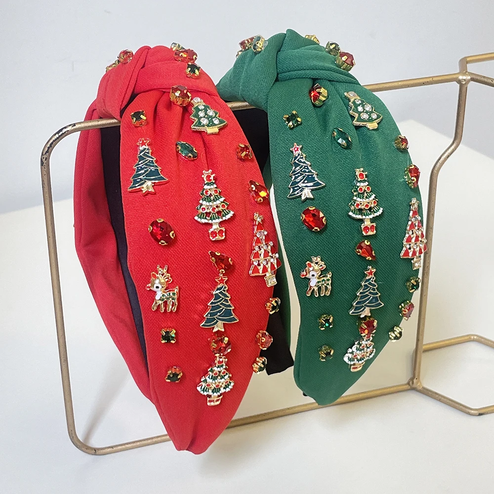 Christmas Red Green Tree Rhinestone Knot Hairband Headband Adult Hair Accessories Hair Jewley