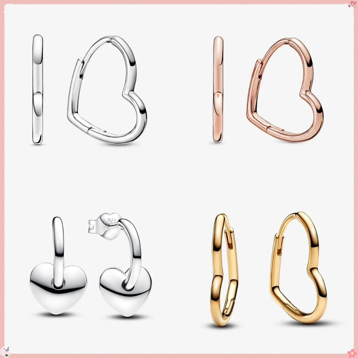 2024 Fashion New S925 Silver Exquisite Panjia Moments Series Earrings Asymmetrical Heart Hoop Earrings Heart Open Hoop Earrings